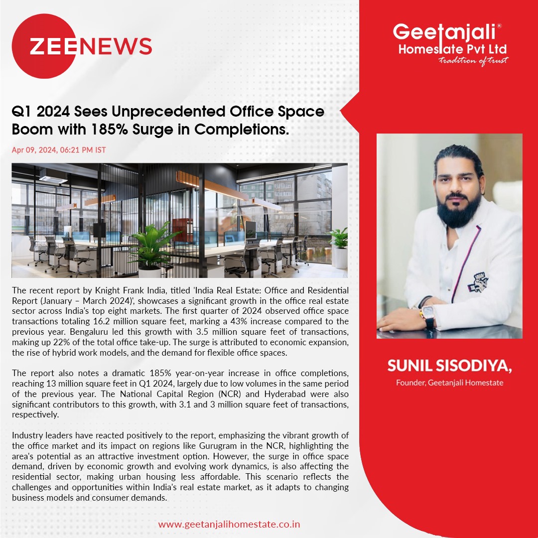 Q1 2024 Sees Unprecedented Office Space Boom with 185% Surge in Completions