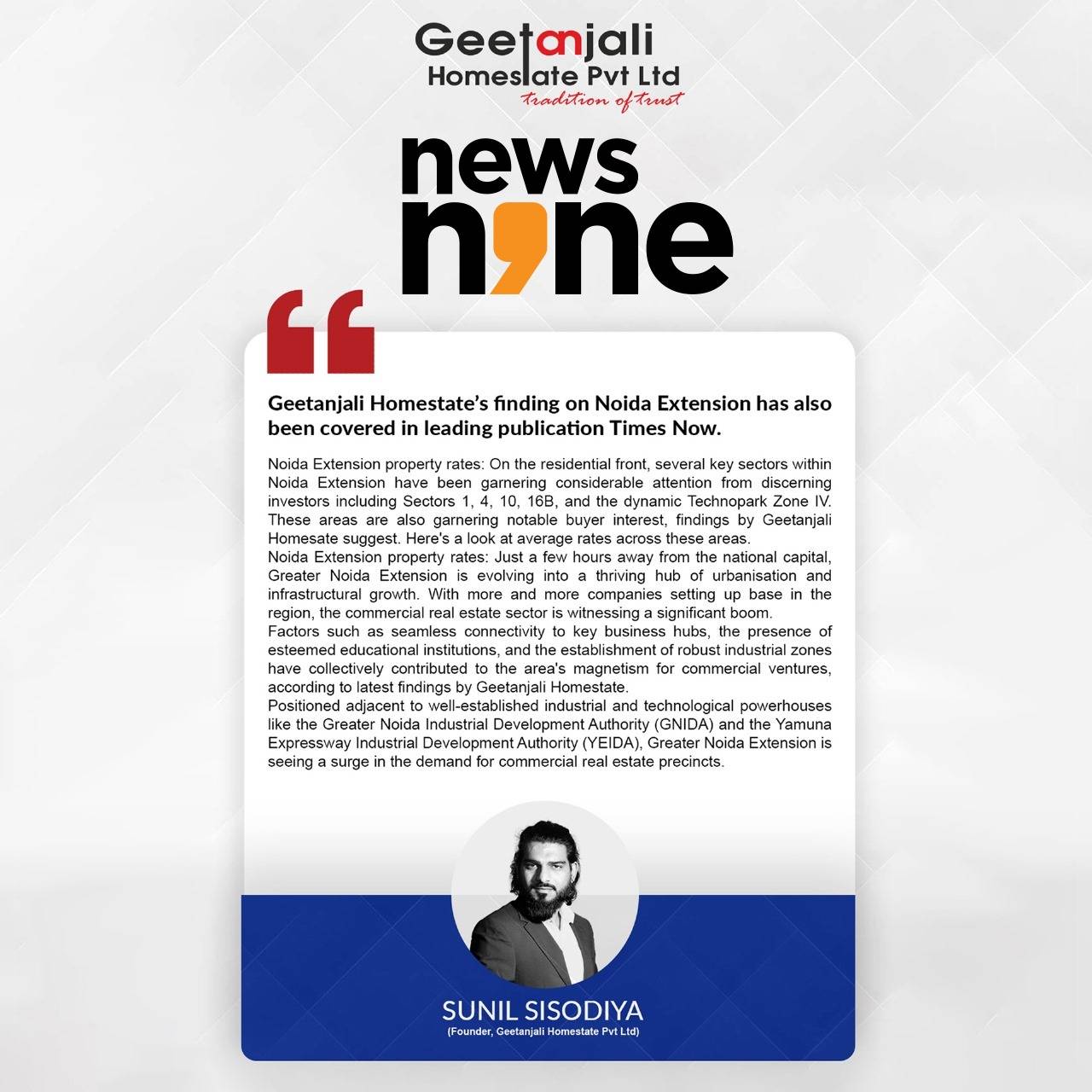 Geetanjali Homestate's Finding On Noida Extension Has Also Been Covered In Leading Publication News Nine