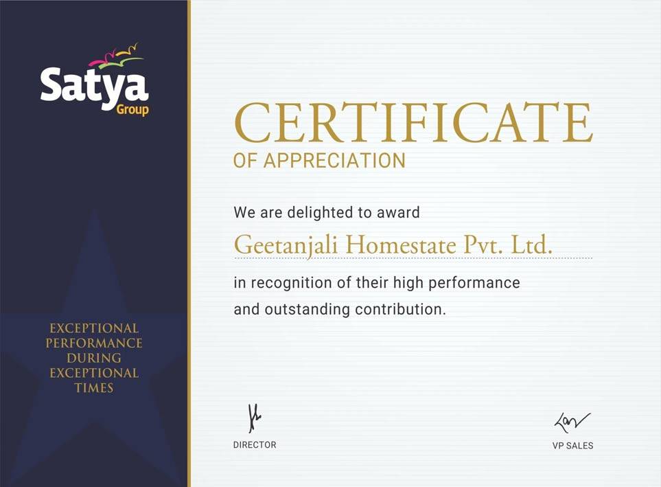 Certificate of Appreciation By Satya Group 2020