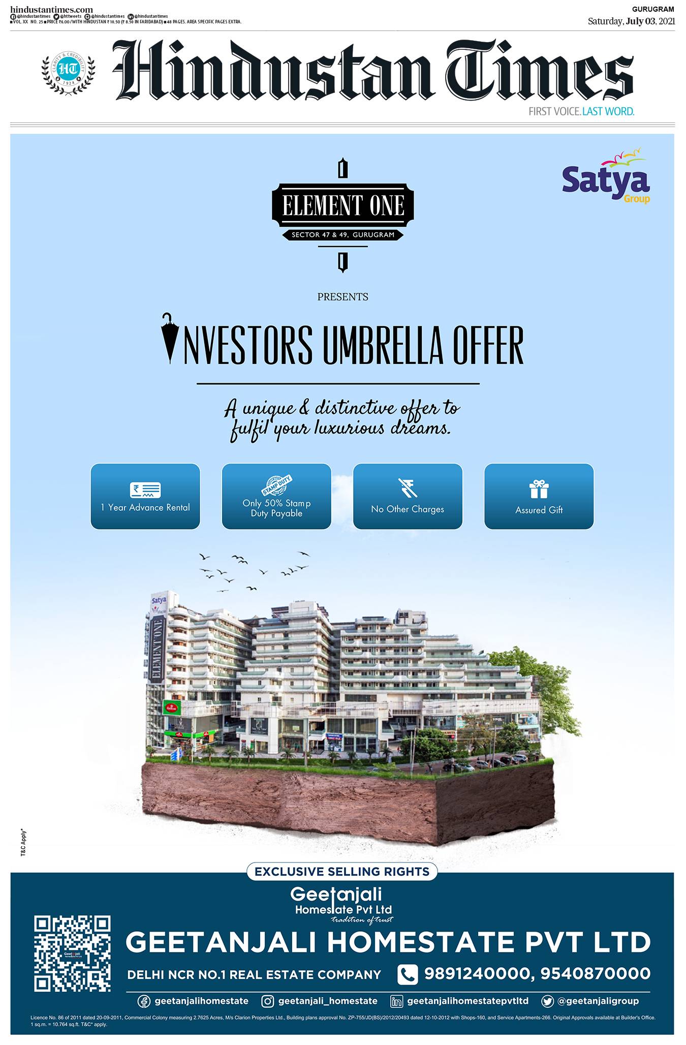 Investors umbrella offer - a unique & distinctive offer to fulfil your luxurious dreams.