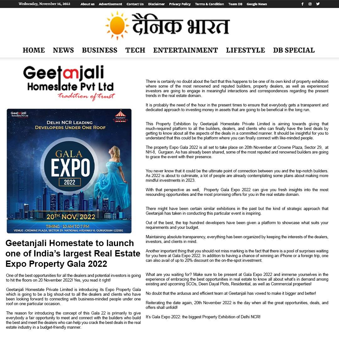 Geetanjali Homestate to launch one of India’s largest Real Estate Expo Property Gala 2022