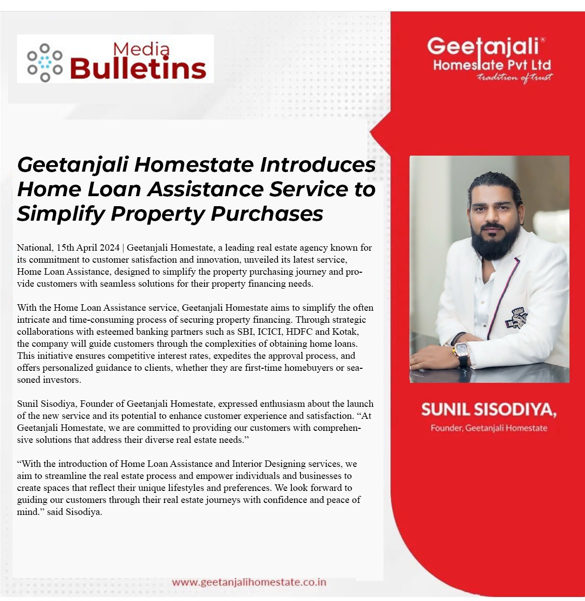 Geetanjali Homestate Introduces Home Loan Assistance Service to Simplify Property Purchases