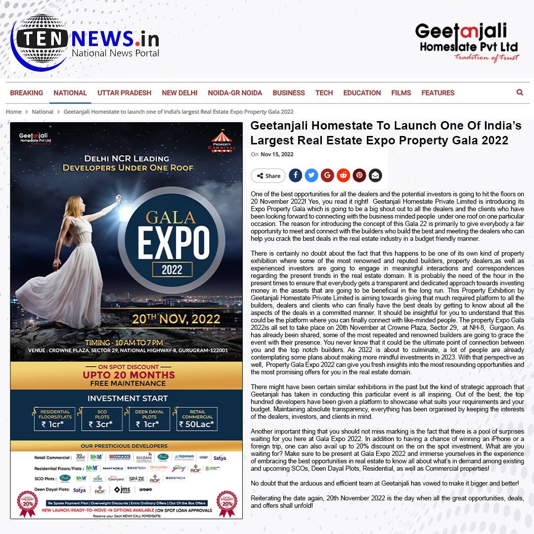 Geetanjali Homestate To LaunchOne One Of India's Largest Real Estate Expo Property Gala 2022