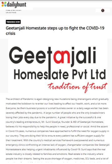 Geetanjali Homestate steps up to fight the COVID-19 crisis
