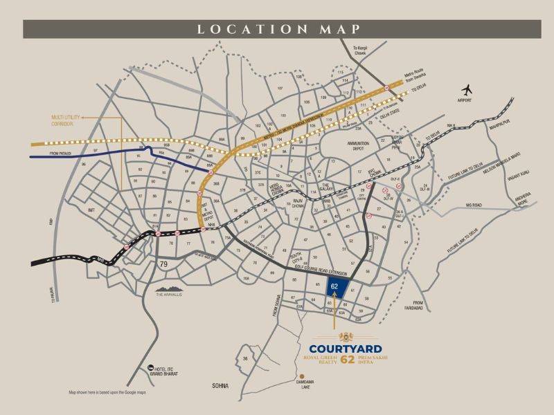 Location map of Courtyard 62, Gurgaon